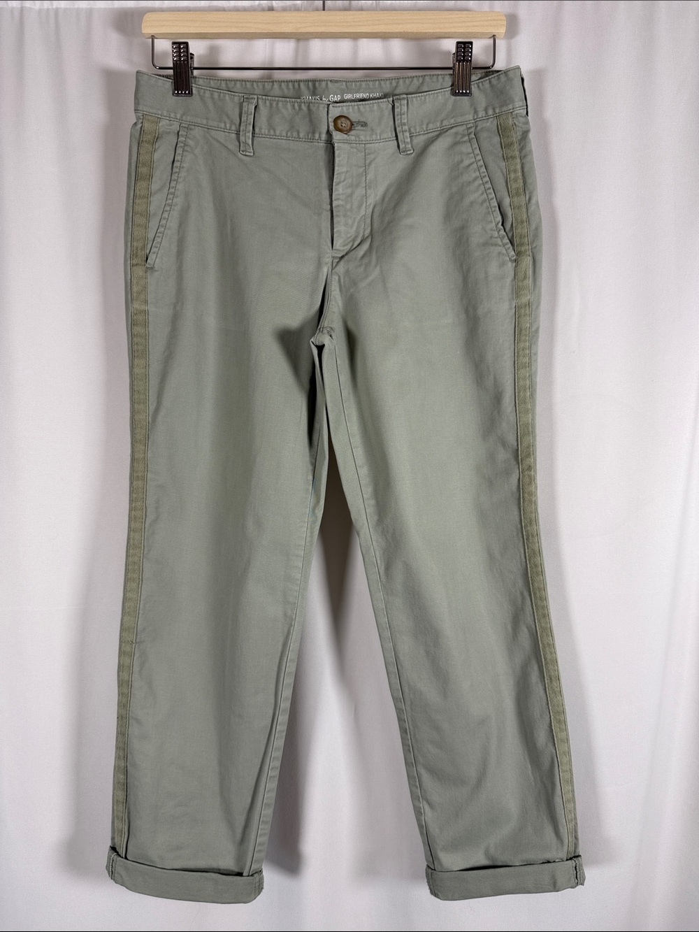 GAP Factory Sage Green Cropped Ankle Pants with Side Stripe